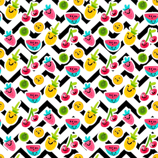 Fruit characters seamless vector pattern