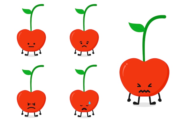 Fruit cherry character vector illustration set for sad expression