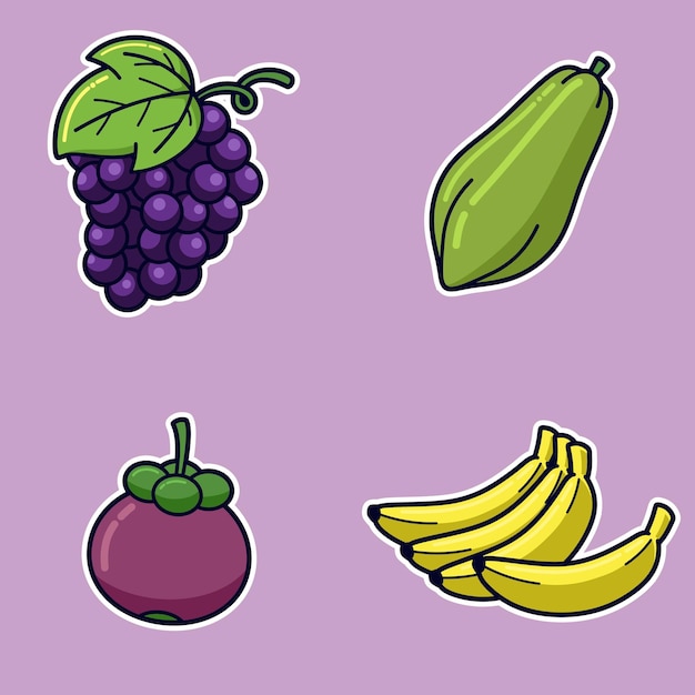 Fruit Cute Cartoon Grape Papaya Mangosteen Banana Vector