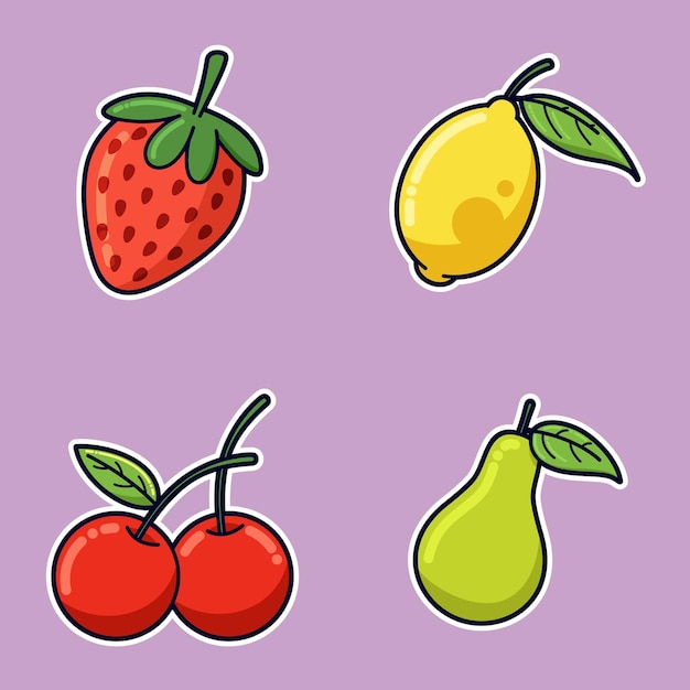 Fruit Cute Cartoon Strawberry Lime Cherry Pear Vector