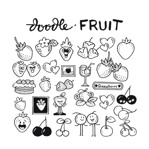 Vector fruit doodle hand drawn set