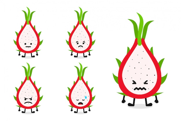 Fruit dragon fruit character illustration set for sad expression