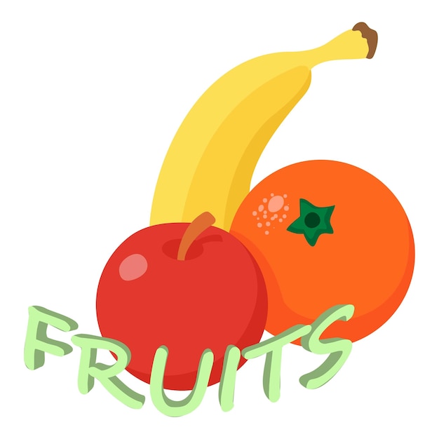 Vector fruit food icon isometric vector freshly harvested red apple banana and orange food concept healthy nutrition