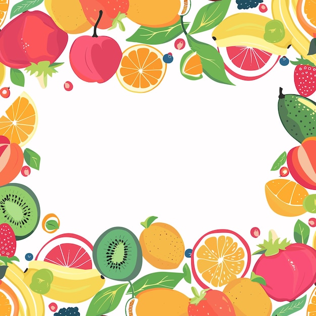 Fruit Frame with Orange Kiwi Banana Strawberry and Grape Illustration