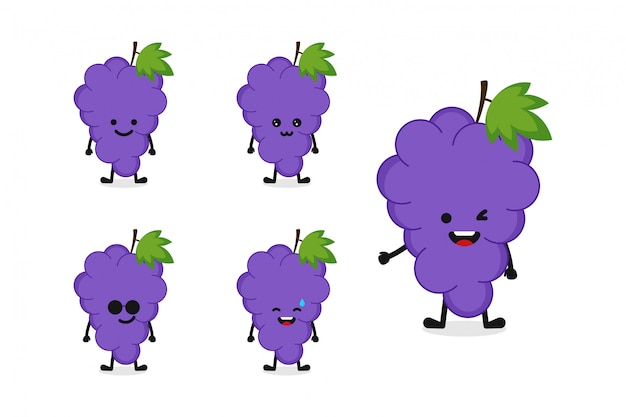 Fruit grape character illustration set for happy expression