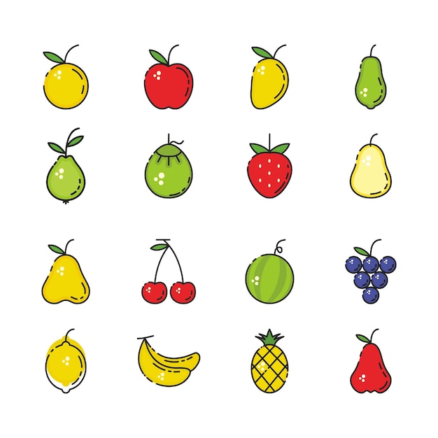 Fruit icons set flat style vector image