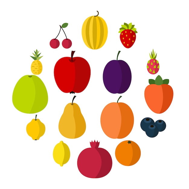 Fruit icons set, flat style