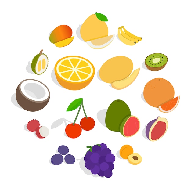 Fruit icons set, isometric 3d style