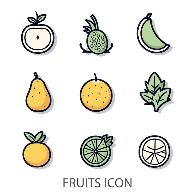 Fruit Icons Set White Background Flat Style Print Web Design