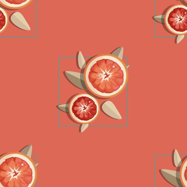 Fruit illustration seamless pattern in flat design style for summer orange color version