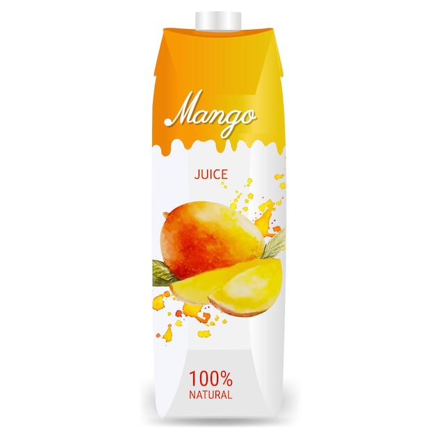 Fruit Juice Mango Packaging Isolated White Background With Gradient Mesh, Vector Illustration