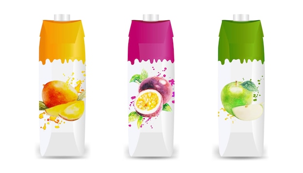 Fruit Juice Packaging Set Isolated White Background With Gradient Mesh, Vector Illustration