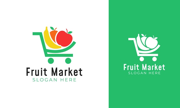 Fruit market logo design with a green trolley and fresh concept