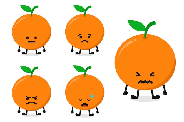 Fruit orange character vector illustration set for sad expression