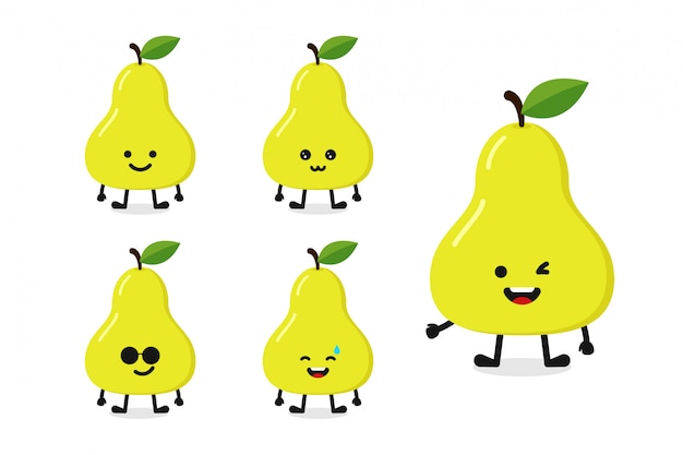 Fruit pear character illustration set for happy expression