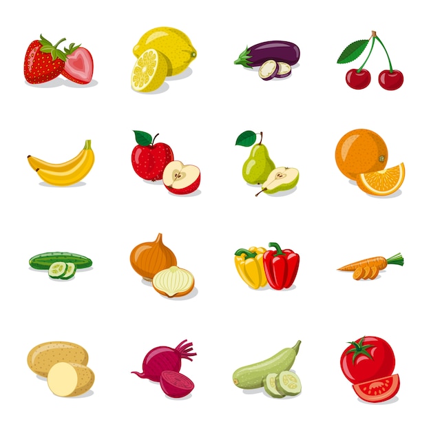 Fruit production cartoon icon set, fruit fresh food.