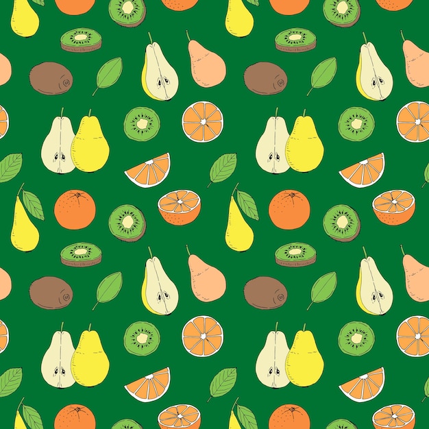 Fruit seamless pattern vector illustration hand drawing colored sketch