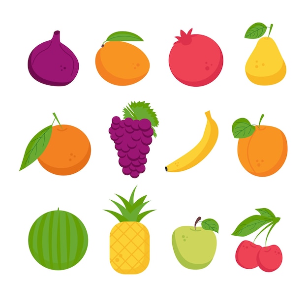 Fruit set Grape fig mango apple pineapple pomegranate pear banana tangerine watermelon cherry