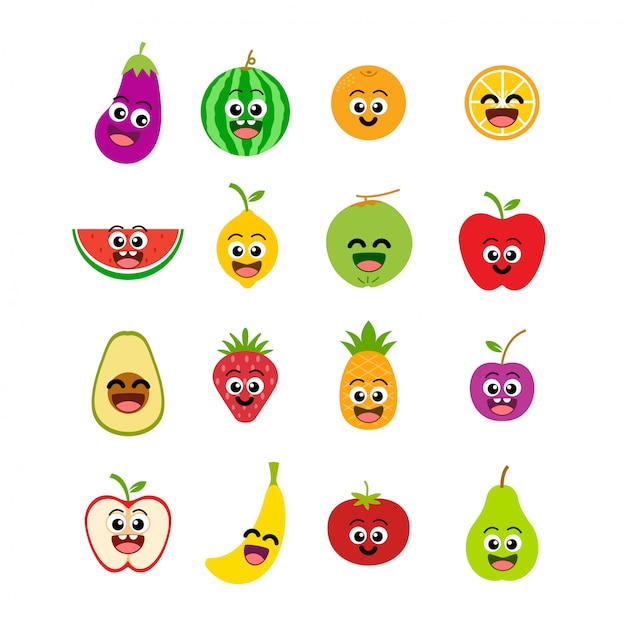 Fruit Smile Emoticon Set Vector Illustration