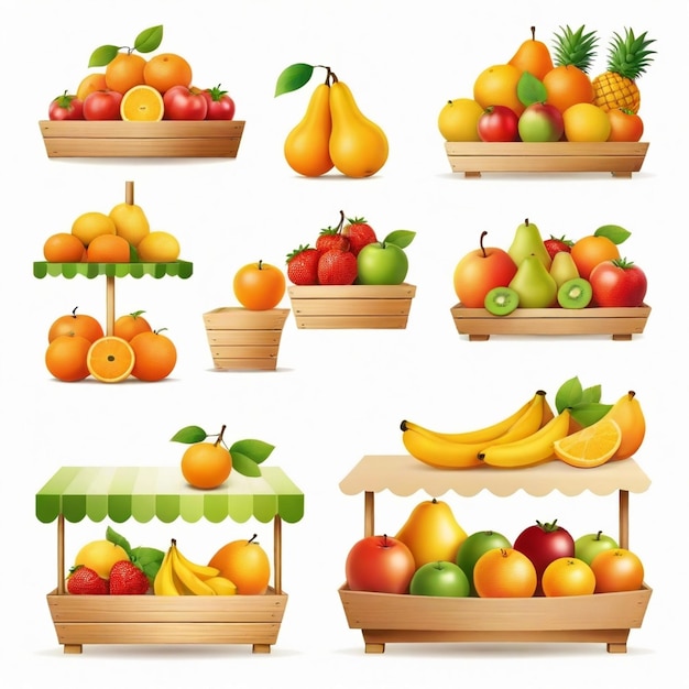 Vector fruit stand vector set white background isolated a high