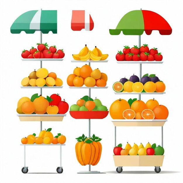 Vector a fruit stand with different fruits and vegetables