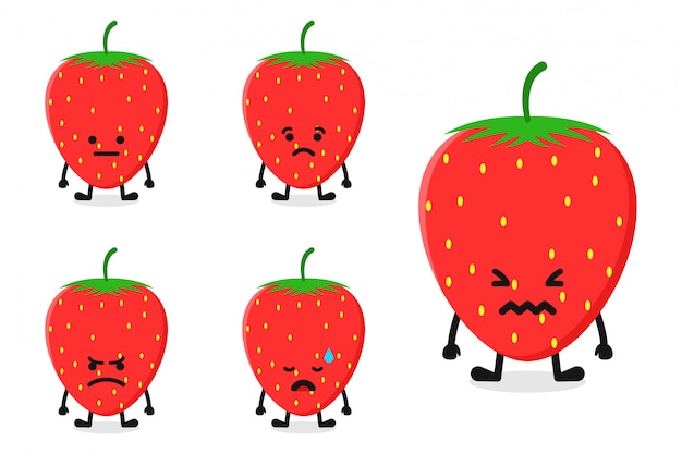 Fruit strawberry character illustration set for sad expression