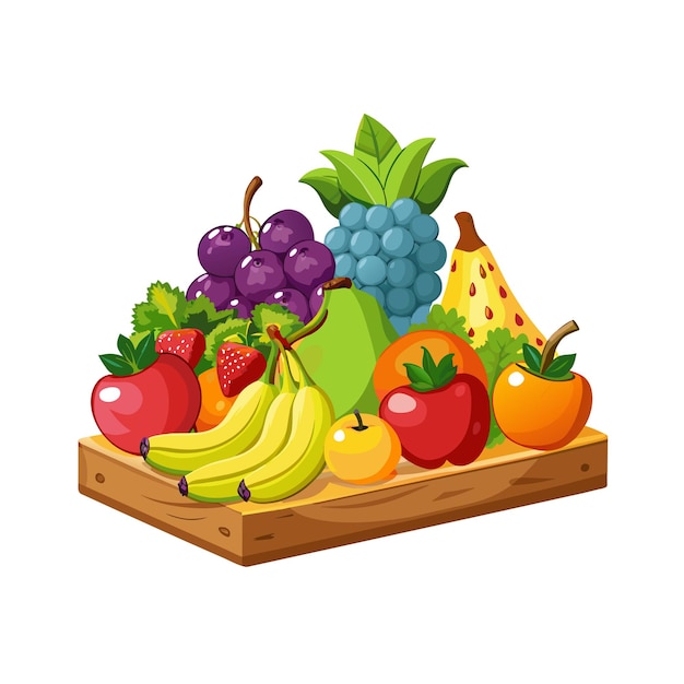 Vector a fruit tray with fruits and vegetables on it