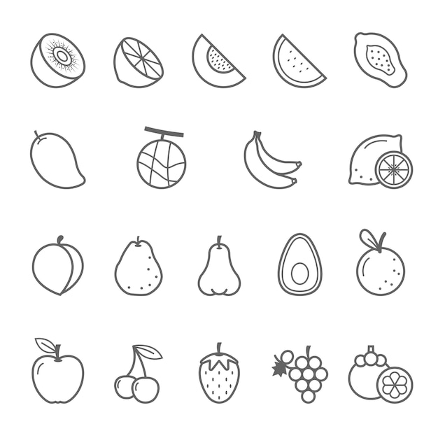 Vector fruit vector illustration lines icon set