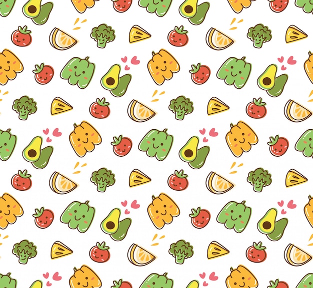 fruit and vegetable kawaii background