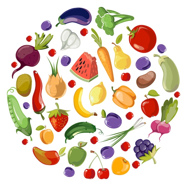 Fruit and vegetables circle Round cartoon food pattern