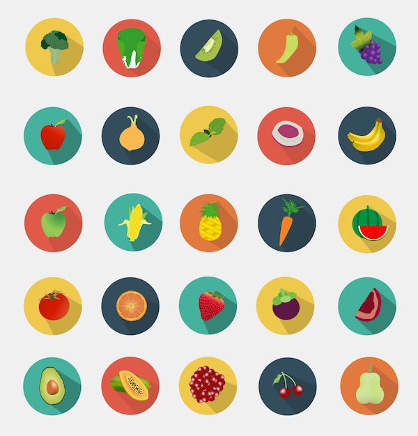 Fruit and vegetables icons flat design