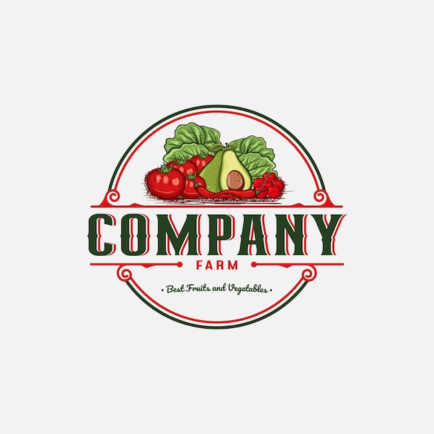 Fruit and Vegetables Vintage logo Design Illustration