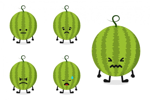 Fruit watermelon character illustration set for sad expression