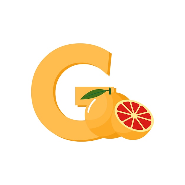 Fruits Alphabet Letter G for Grapefruit Education for Kids Flat Vector Illustration