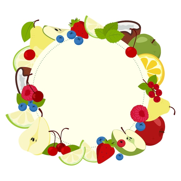 Fruits and berries frame vector illustration