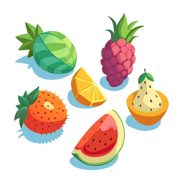 Fruits and berries icon set Vector illustration in cartoon style