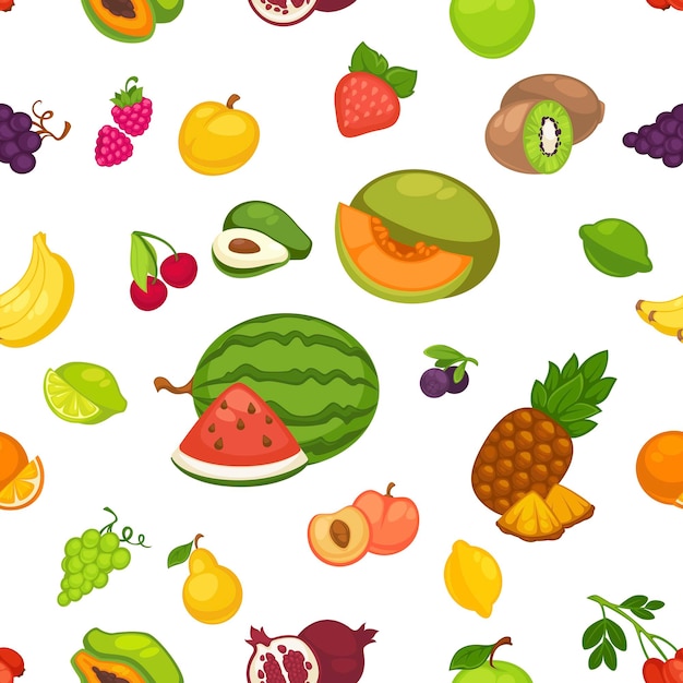 Fruits and berries seamless pattern organic vegetarian food