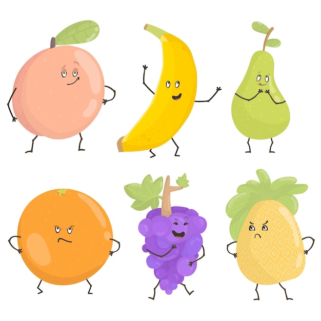 Fruits characters pineapple banana pineapple orange peach pear Collection cuit funny Fruit Characters