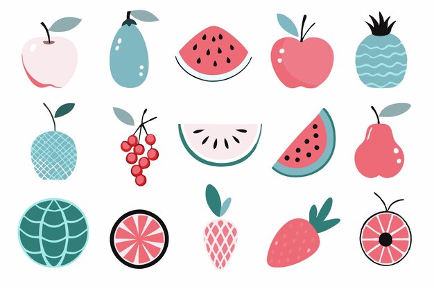 Vector fruits collection flat illustration on white background