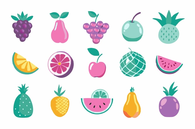 Fruits collection flat illustration on white background