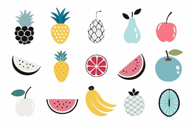 Fruits collection flat illustration on white background