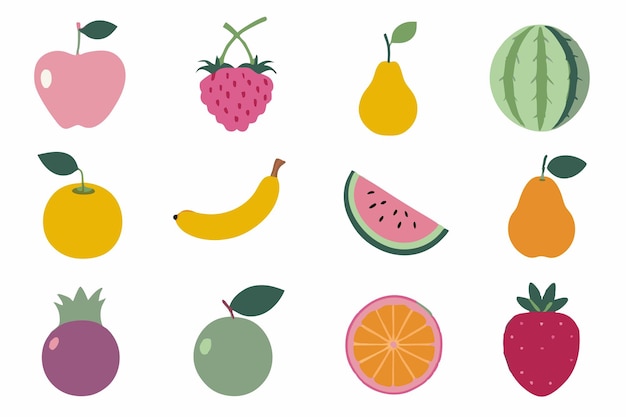 Fruits collection flat illustration on white background