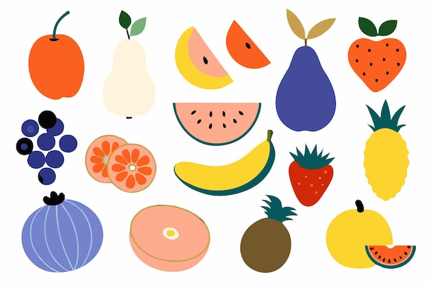 Vector fruits collection flat illustration on white background