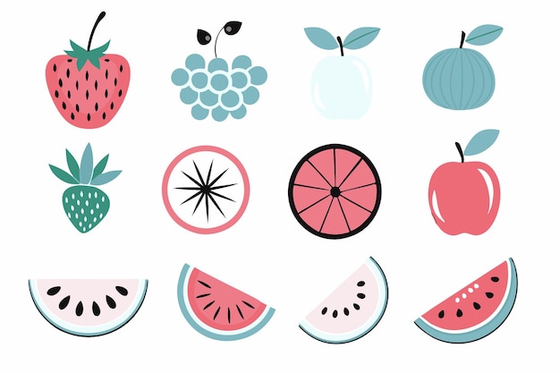 Fruits collection flat illustration on white background