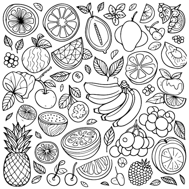 Vector fruits coloring page for kids colouring book page illustration