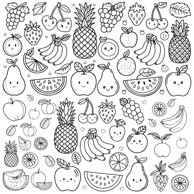 Vector fruits coloring page for kids colouring book page illustration