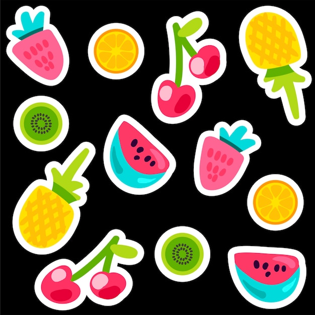 Fruits doodle color stickers set