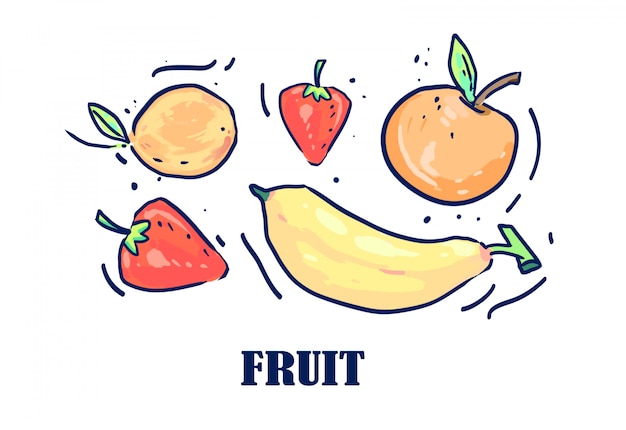 Fruits drawn by a line. Fruit vector illustration