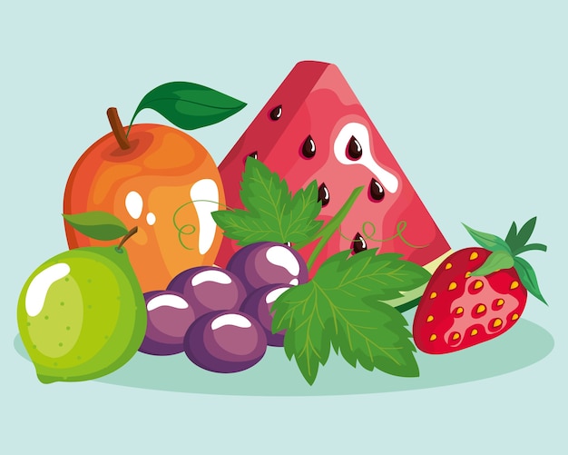 Fruits food set , healthy organic food theme  illustration