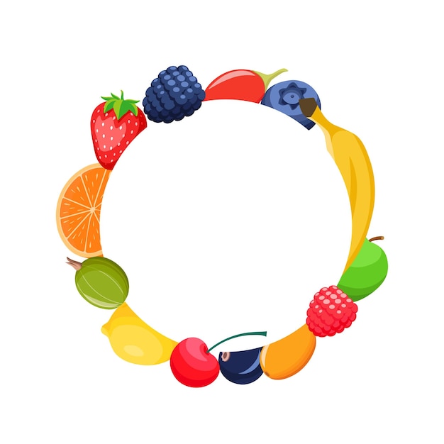 Fruits frame in a circle for text Fruits wreath for card Background template banana apple orang